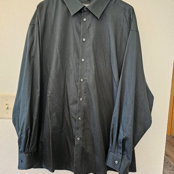 KENNETH COLE REACTION Men's Dress Shirt XXL 18 34-35 Wrinkle Free Green - Picture 2 of 7